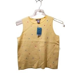 Eagle’s Eve Yellow Multicolor Polka Dot Cotton Knit Sleeveless Sweater Size S